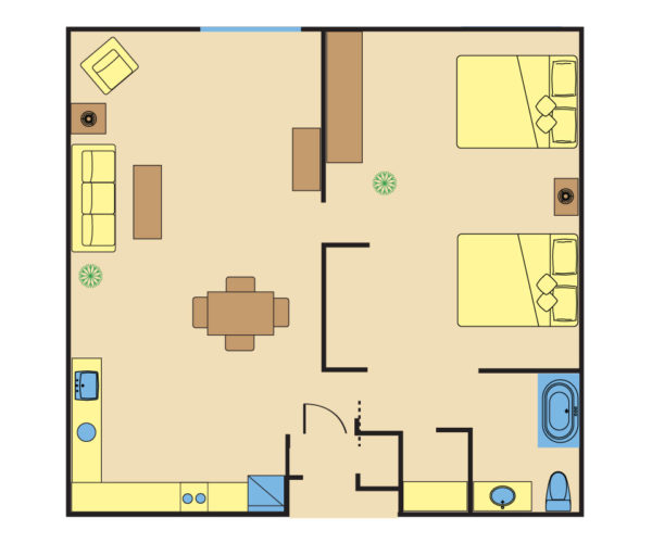 Hawthorn Suites Lake Buena Vista - One-Bedroom Vacation Rental with Two Queen Beds floor plan