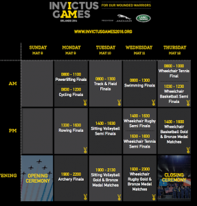 Schedule Invictus Games in Orlando 2016